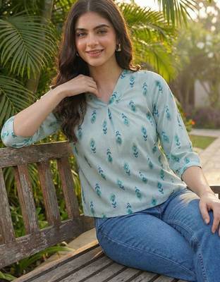 Print Puff Sleeve Ethnic Top 2