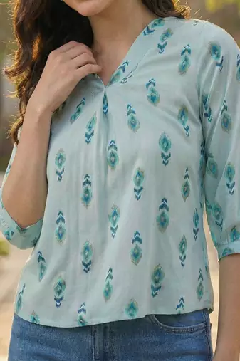 Print Puff Sleeve Ethnic Top
