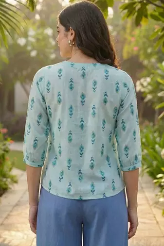 Print Puff Sleeve Ethnic Top