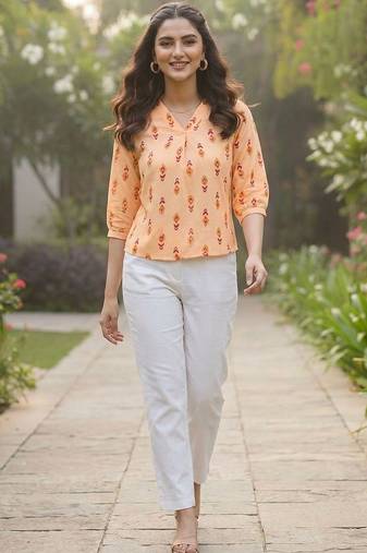 Print Puff Sleeve Ethnic Top