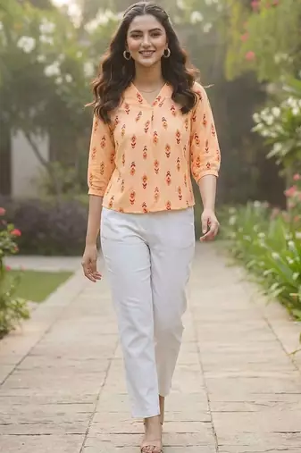 Print Puff Sleeve Ethnic Top