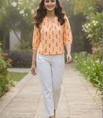 Print Puff Sleeve Ethnic Top