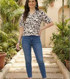 Print Monochrome Satin Shirt Style Top