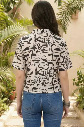 Print Monochrome Satin Shirt Style Top