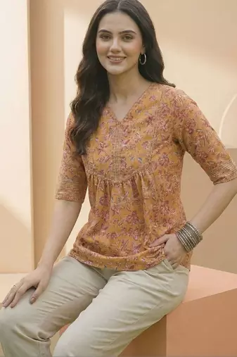 yellow floral print top