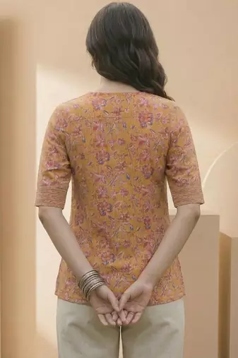 yellow floral print top
