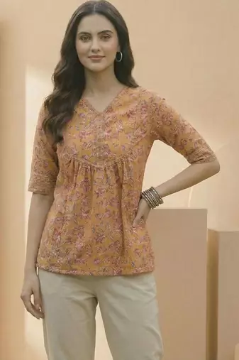 yellow floral print top