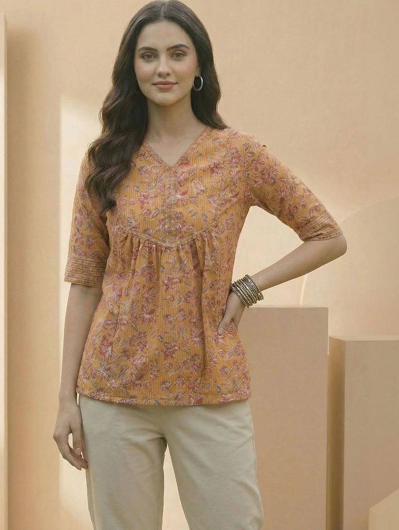yellow floral print top