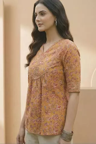 yellow floral print top