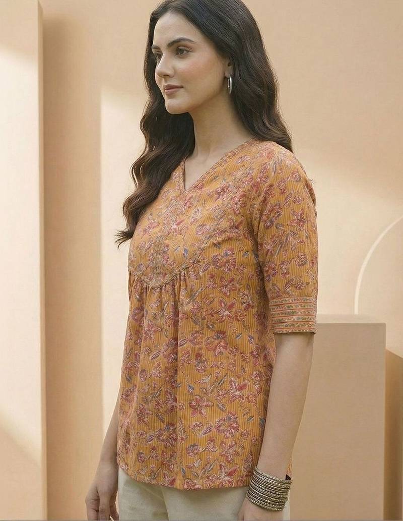 yellow floral print top