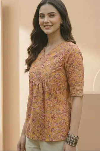 yellow floral print top
