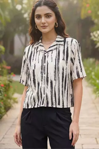 Print Ethnic Satin Shirt Style Top