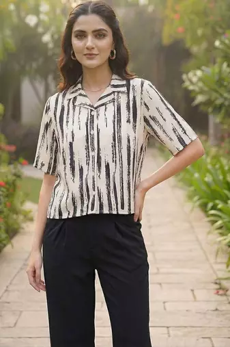 Print Ethnic Satin Shirt Style Top
