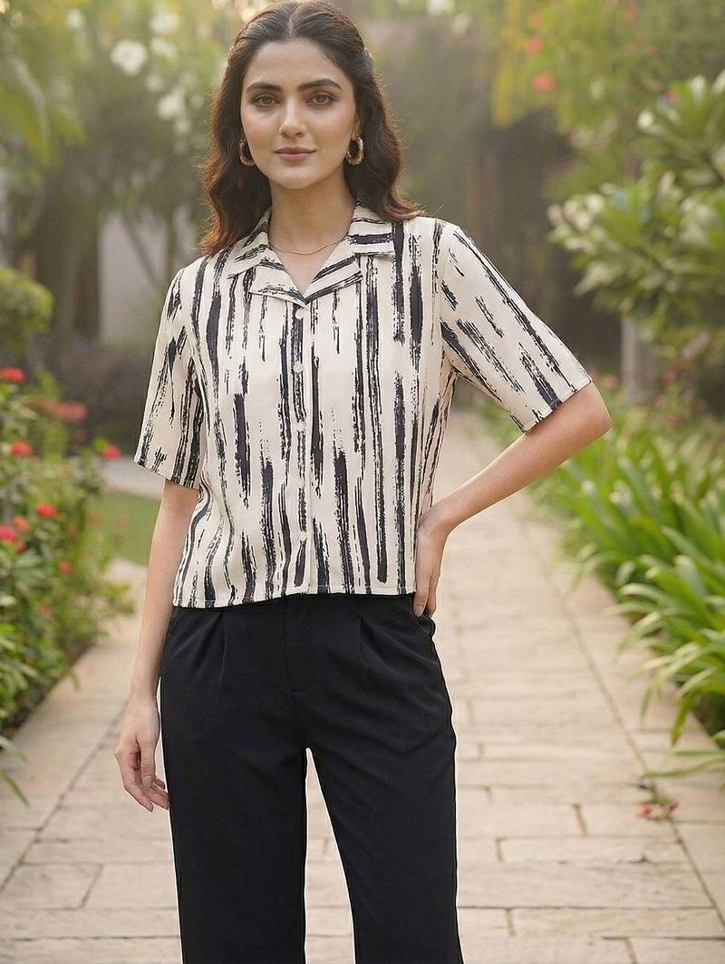 Print Ethnic Satin Shirt Style Top