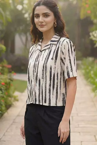Print Ethnic Satin Shirt Style Top