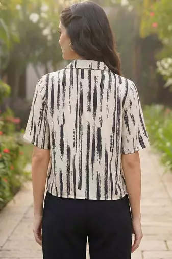 Print Ethnic Satin Shirt Style Top