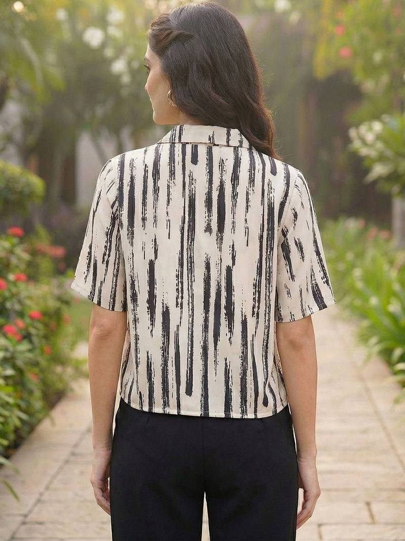 Print Ethnic Satin Shirt Style Top