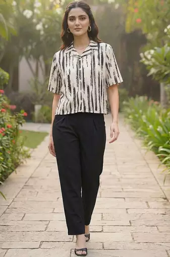 Print Ethnic Satin Shirt Style Top