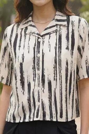 Print Ethnic Satin Shirt Style Top