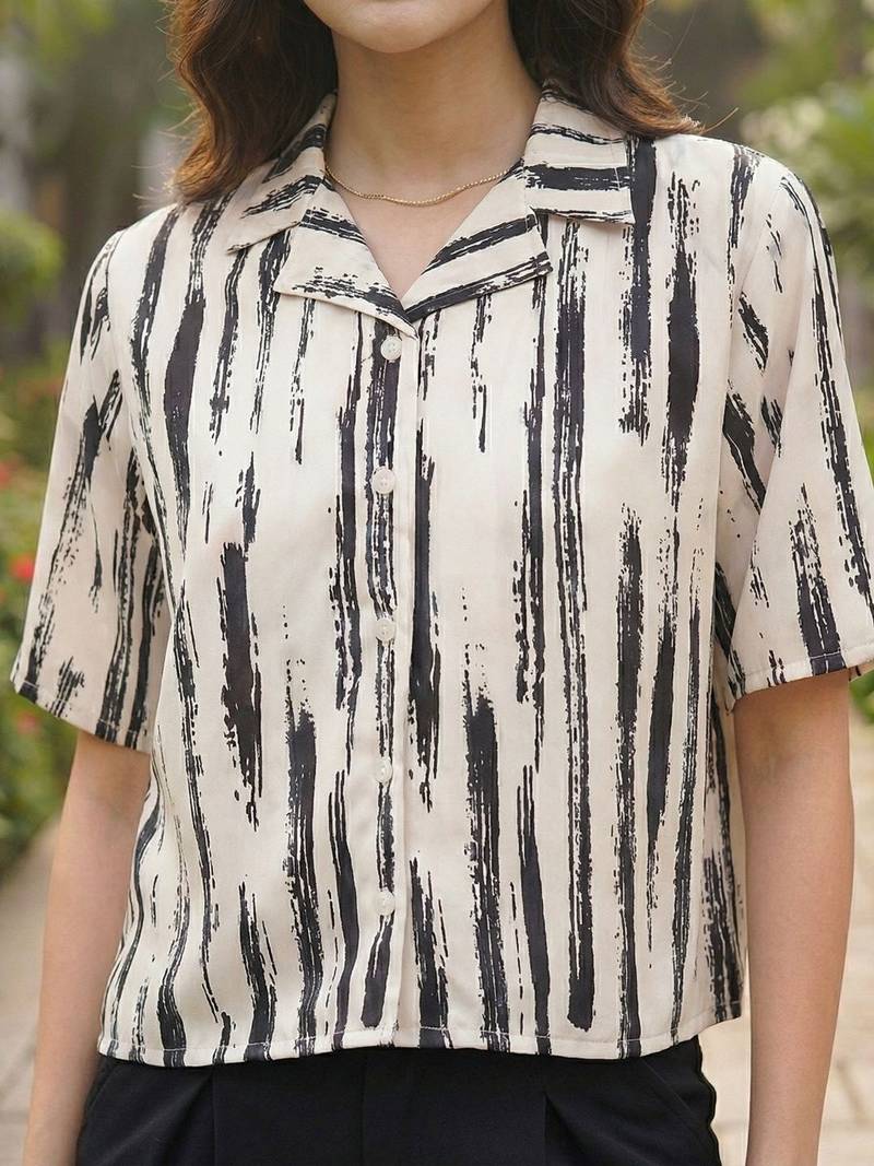 Print Ethnic Satin Shirt Style Top