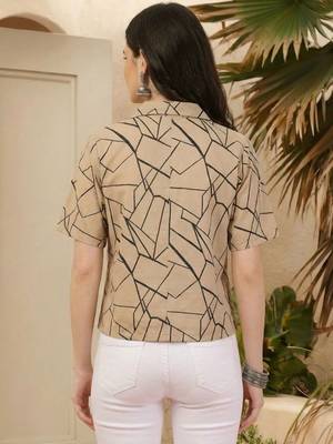 Geometric Print Satin Shirt Style Top 4
