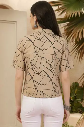 Geometric Print Satin Shirt Style Top