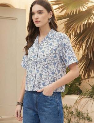 Floral Print Tropical Satin Shirt Style Top 2