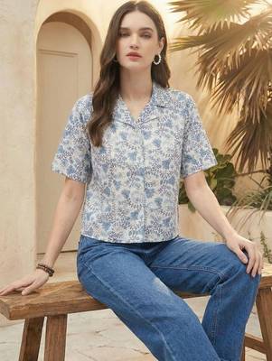 Floral Print Tropical Satin Shirt Style Top 3