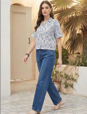 Floral Print Tropical Satin Shirt Style Top 4