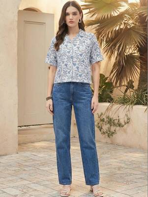 Floral Print Tropical Satin Shirt Style Top 5