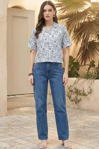 Floral Print Tropical Satin Shirt Style Top