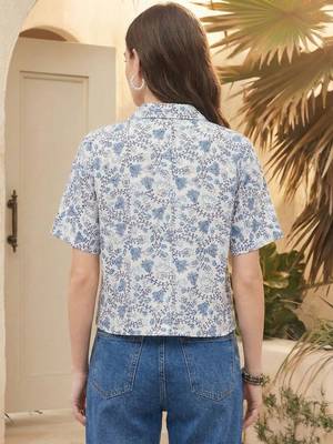 Floral Print Tropical Satin Shirt Style Top 6