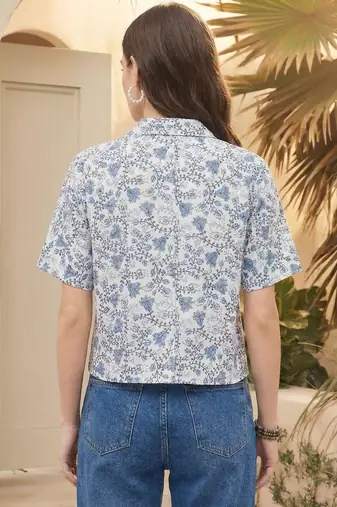 Floral Print Tropical Satin Shirt Style Top