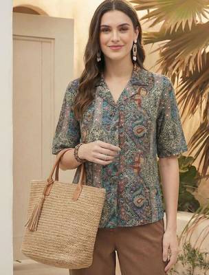 Print Ethnic Satin Shirt Style Top 1