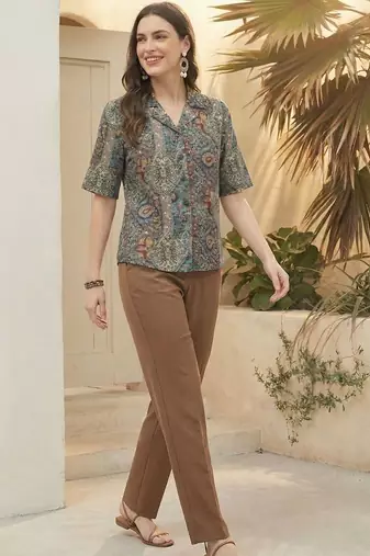 Print Ethnic Satin Shirt Style Top