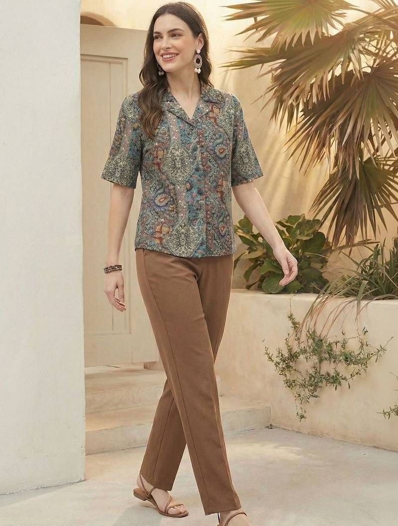 Print Ethnic Satin Shirt Style Top