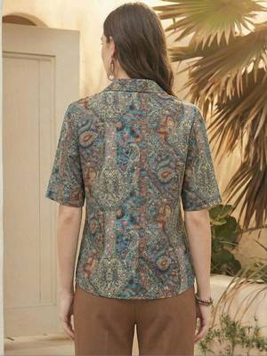 Print Ethnic Satin Shirt Style Top 3