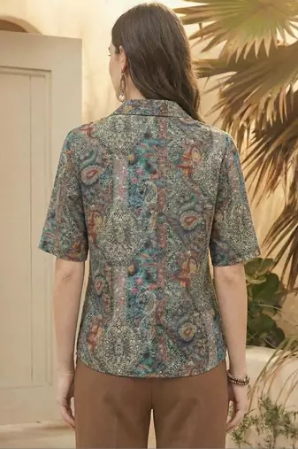 Print Ethnic Satin Shirt Style Top