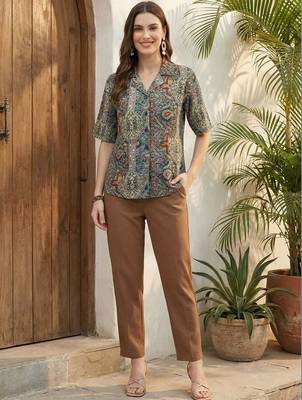 Print Ethnic Satin Shirt Style Top 4