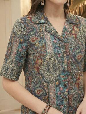 Print Ethnic Satin Shirt Style Top 5