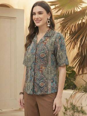 Print Ethnic Satin Shirt Style Top 6