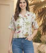 Floral Print Tropical Satin Shirt Style Top