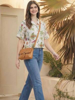 Floral Print Tropical Satin Shirt Style Top 2