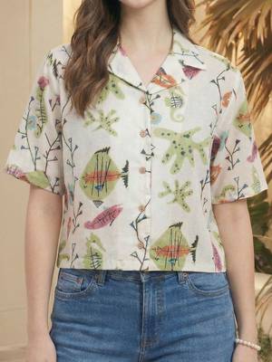 Floral Print Tropical Satin Shirt Style Top 4