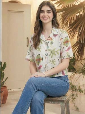 Floral Print Tropical Satin Shirt Style Top 5