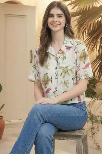 Floral Print Tropical Satin Shirt Style Top