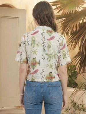Floral Print Tropical Satin Shirt Style Top 6