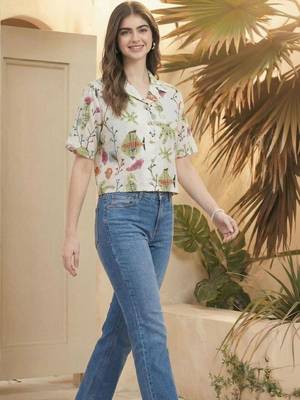 Floral Print Tropical Satin Shirt Style Top 7