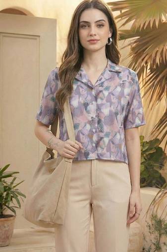 Floral Print Bohemian Satin Shirt Style Top