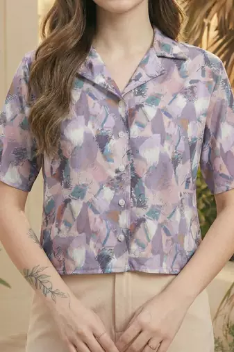 Floral Print Bohemian Satin Shirt Style Top